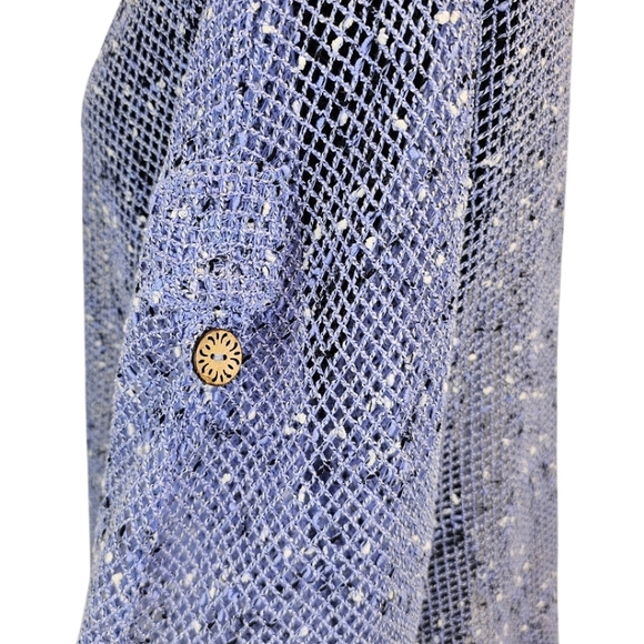 Lulu-B Purple Open Weave Cardigan Size Medium Oversized Wood Buttons Casual - Picture 9 of 12